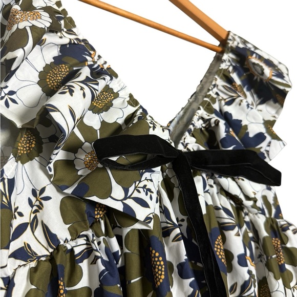 Floral Ruffle Mini Dress Green & Blue With Black Bow Women’s Large NWT - Picture 4 of 9